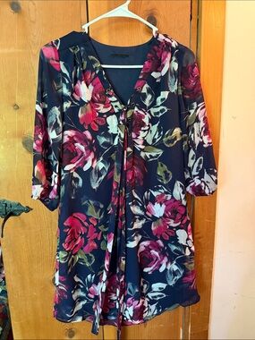 Navy Floral Tie-Front Tunic Dress